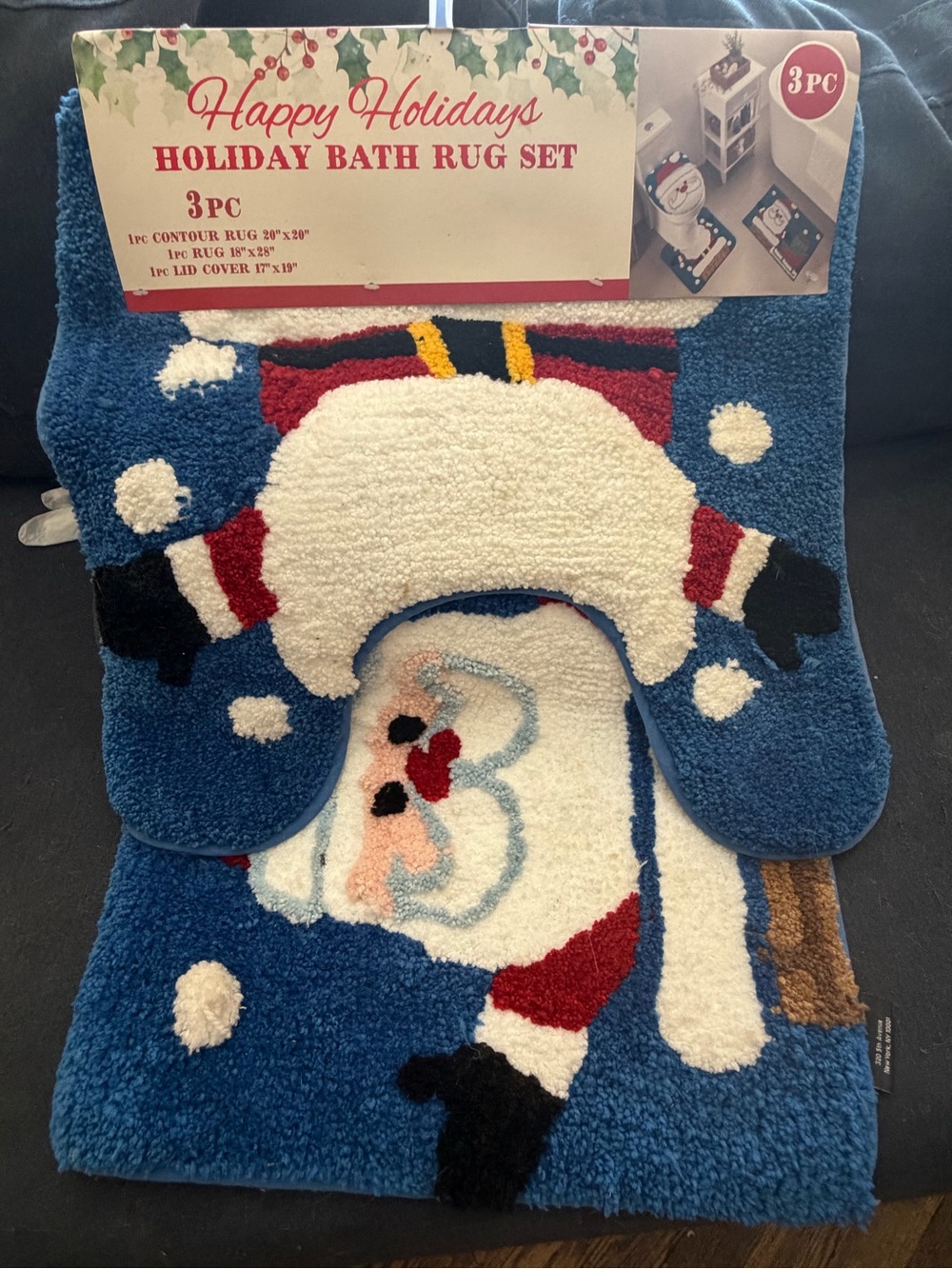 & Other Stories Blue, White, Red Santa Holiday Bath Rug Set